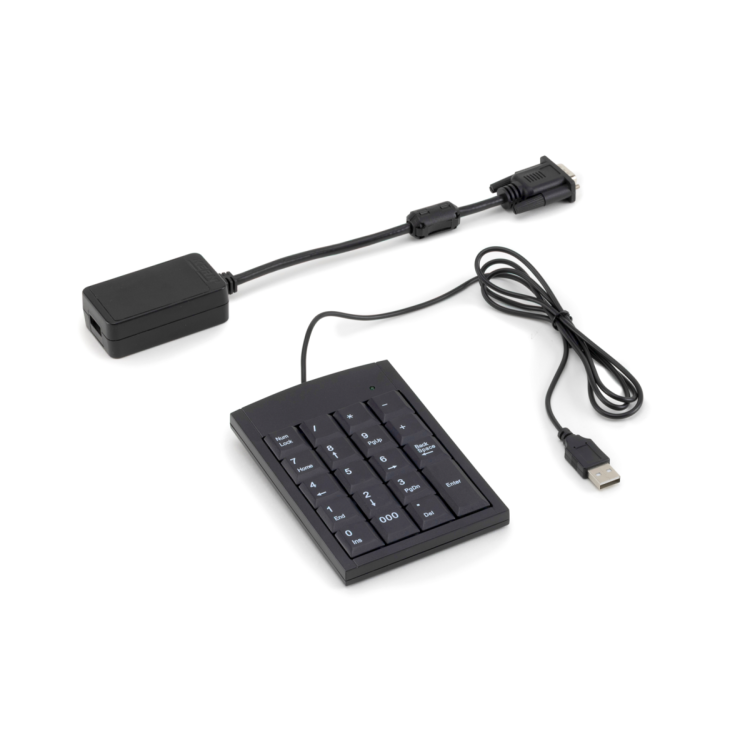 USB numeric keypad and USB host interface in a practical set for easy connection directly to the scale