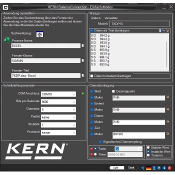 Flexible recording or transfer of measurements, particularly to Microsoft® Excel