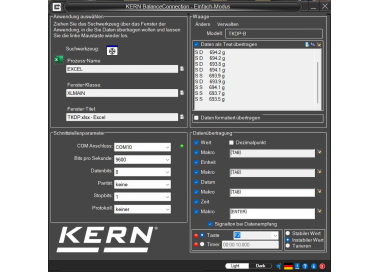 Flexible recording or transfer of measurements, particularly to Microsoft® Excel