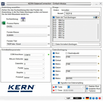 Flexible recording or transfer of measurements, particularly to Microsoft® Excel