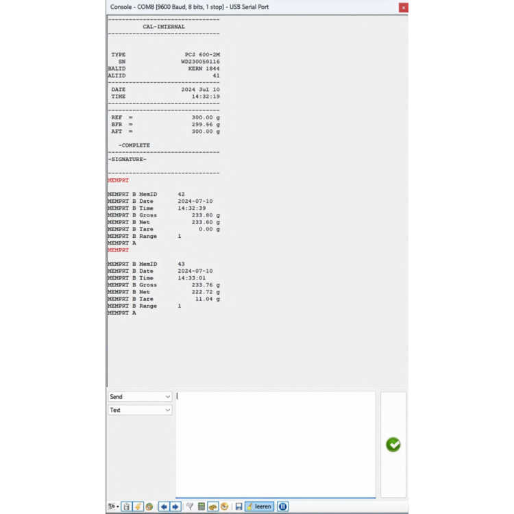 Flexible recording or transfer of measurements, particularly to Microsoft® Excel