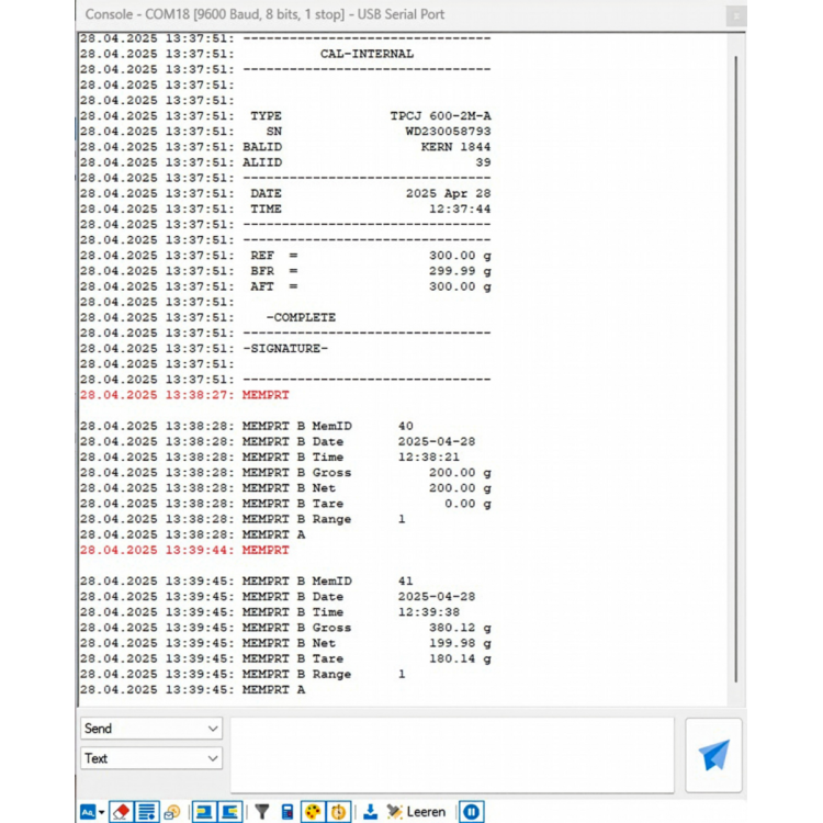 Flexible recording or transfer of measurements, particularly to Microsoft® Excel